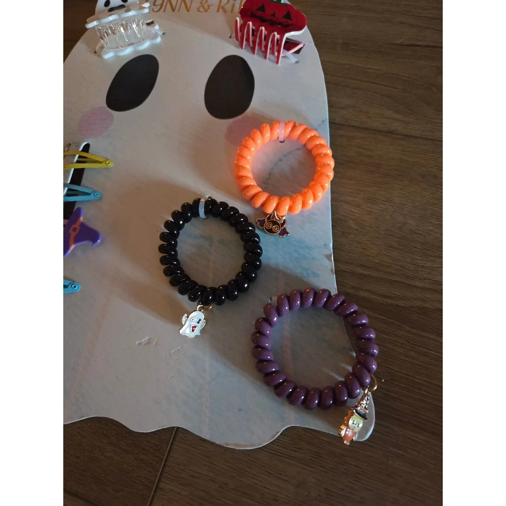 Fynn & Riley Kids Halloween Hair Accessory Set Ghost Pumpkin Clips and Ties 9pc